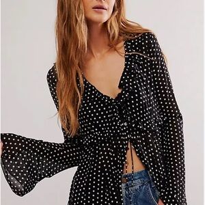 NWOT Free People Black and White Polka Dot Blouse